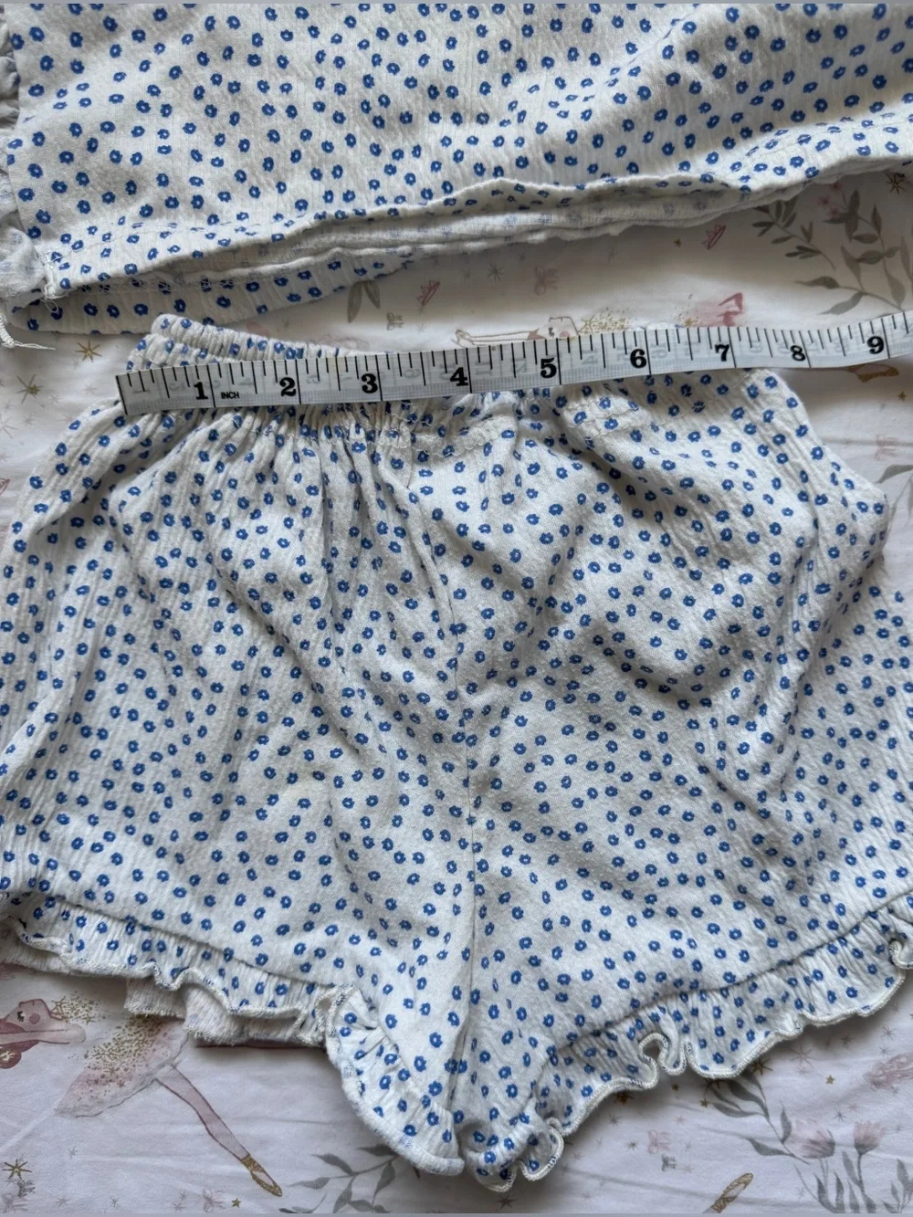 Zara Girls Blue Ditsy Floral Ruffle Crop Top & Shorts Set | 2–4Y